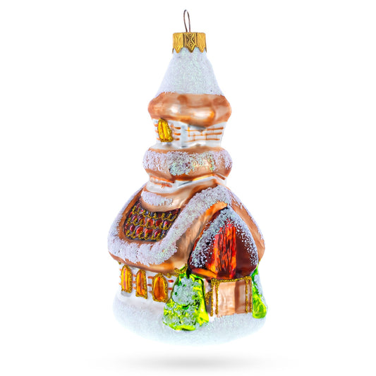 Snowy Cottage Cabin Glass Christmas Ornament