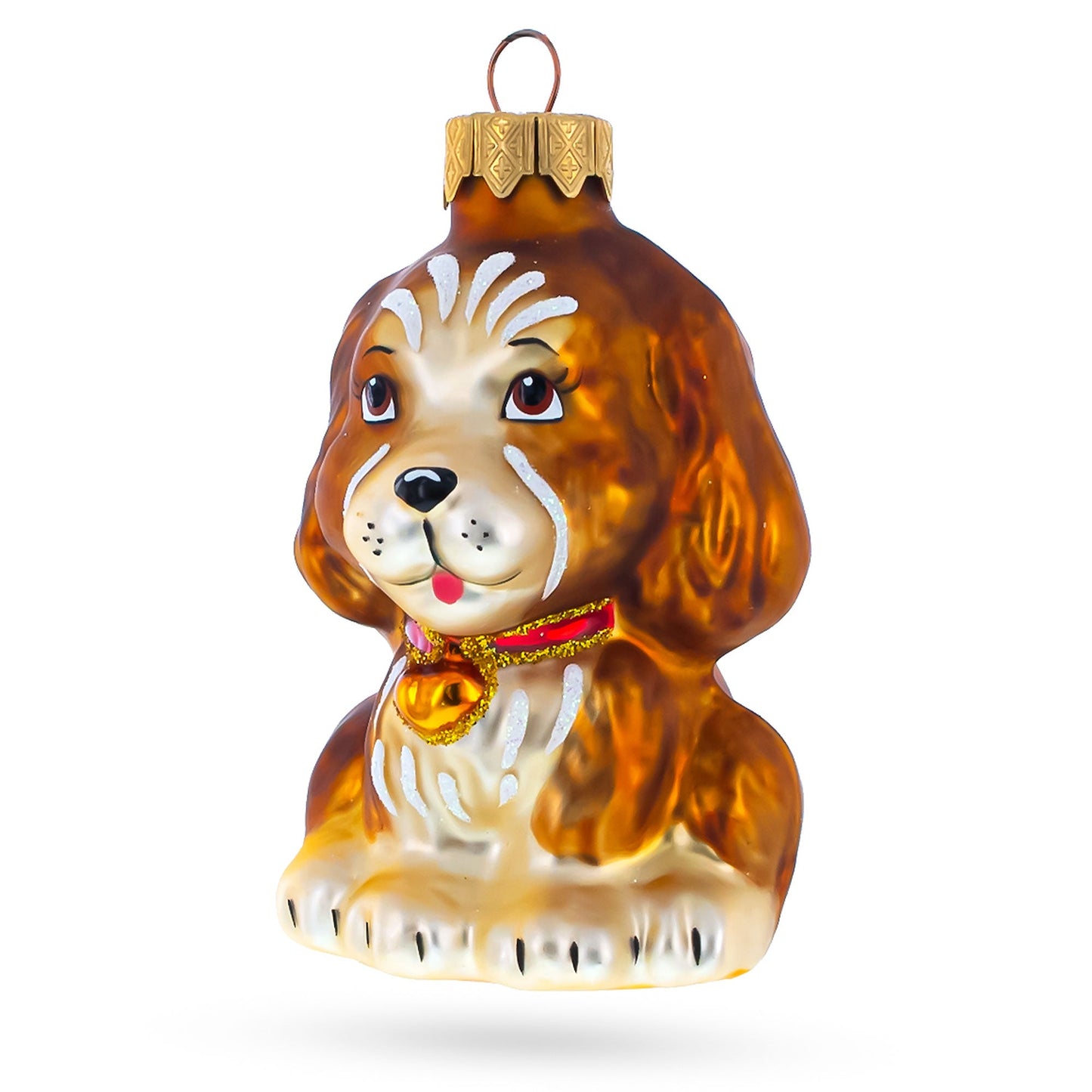 Spaniel with Heart on Collar Glass Christmas Ornament