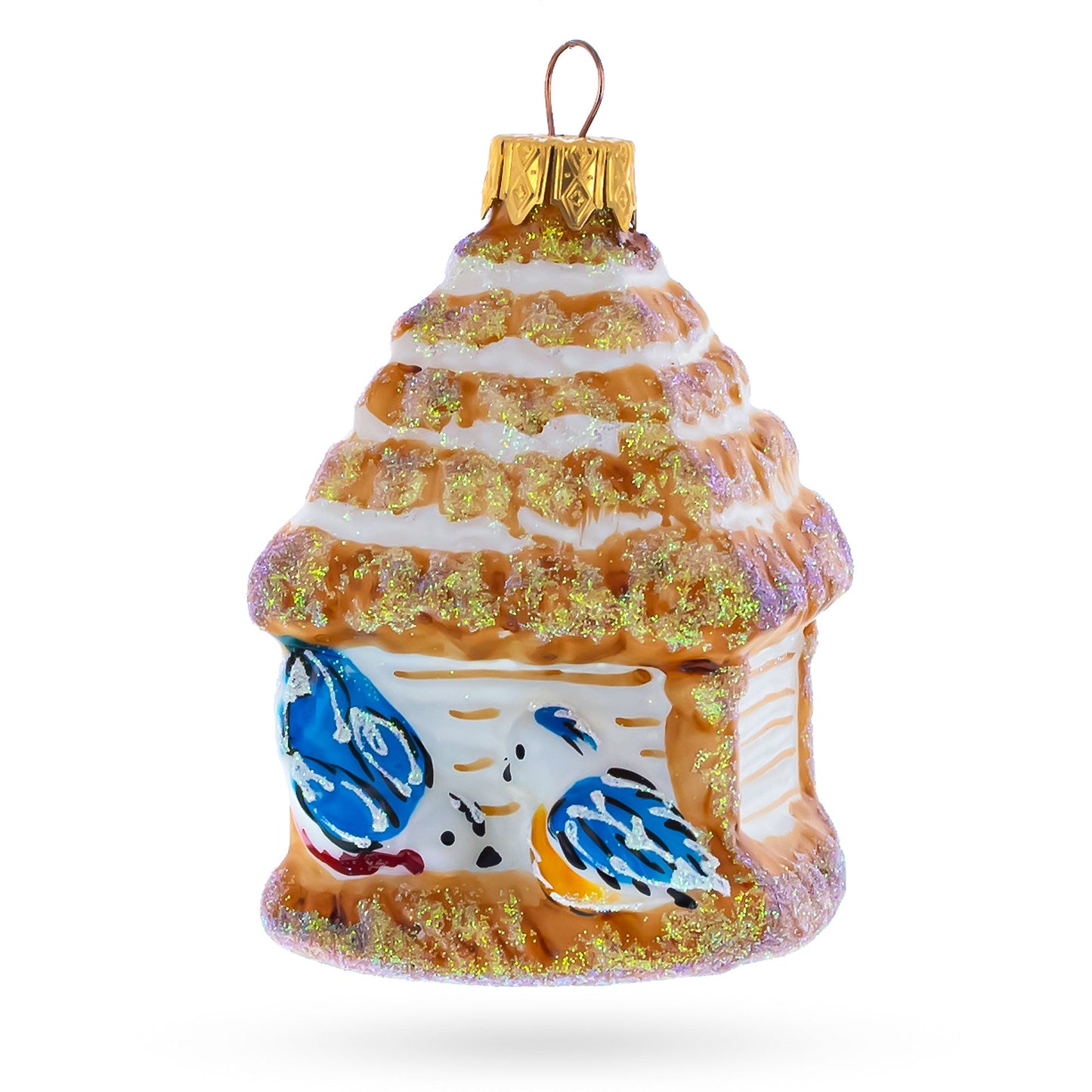Birdhouse with Bluebirds Glass Christmas Ornament