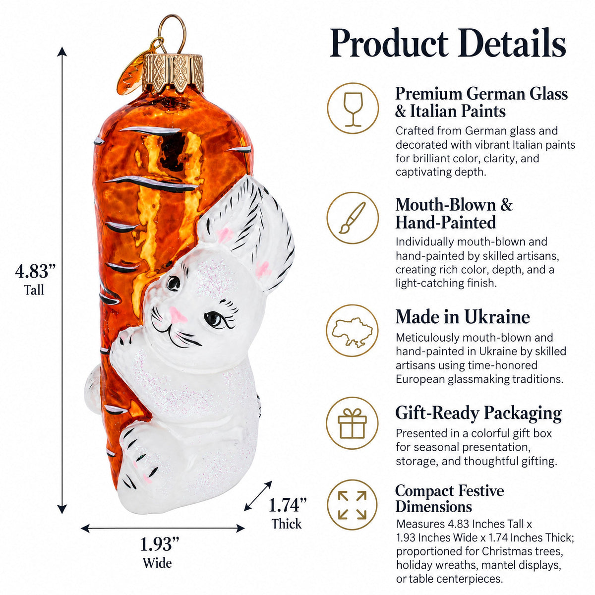 Bunny with Carrot Glass Christmas Ornament