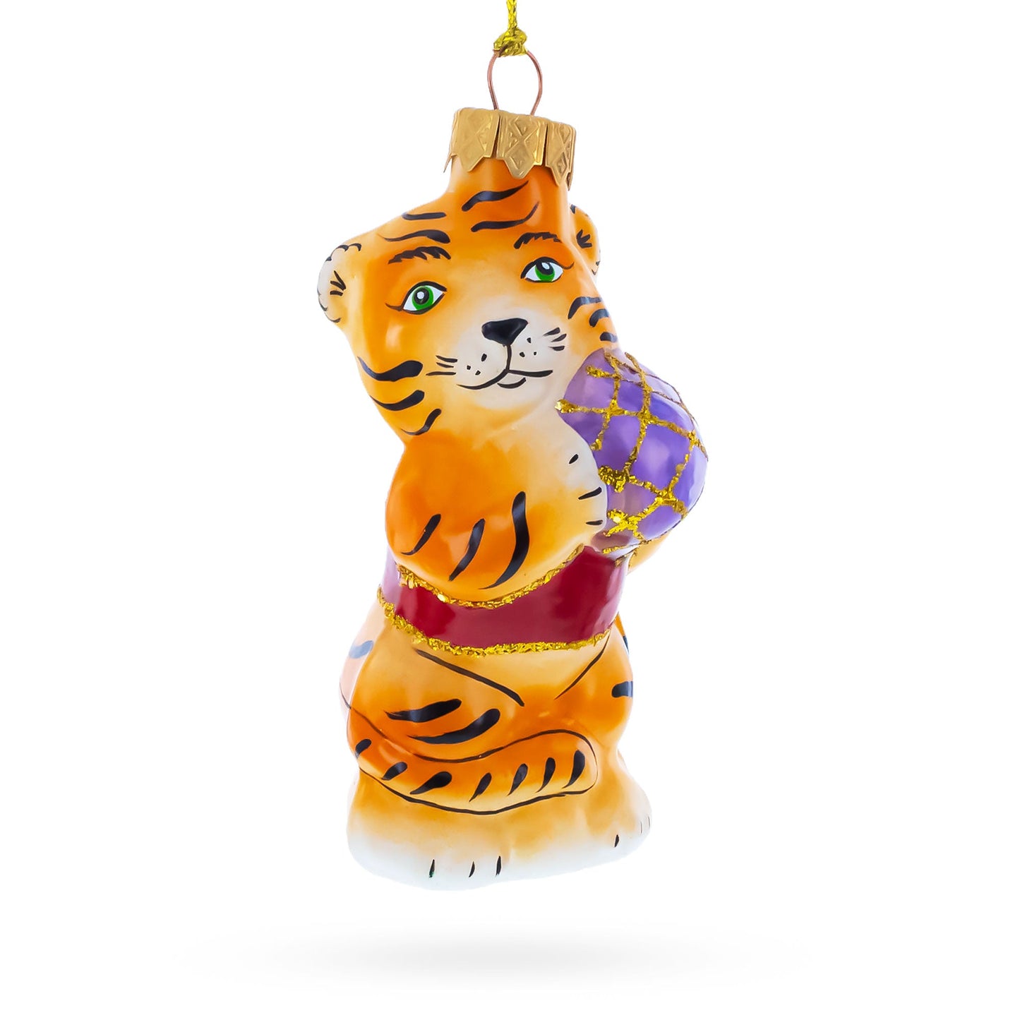 Tiger Cub with Ball Glass Christmas Ornament
