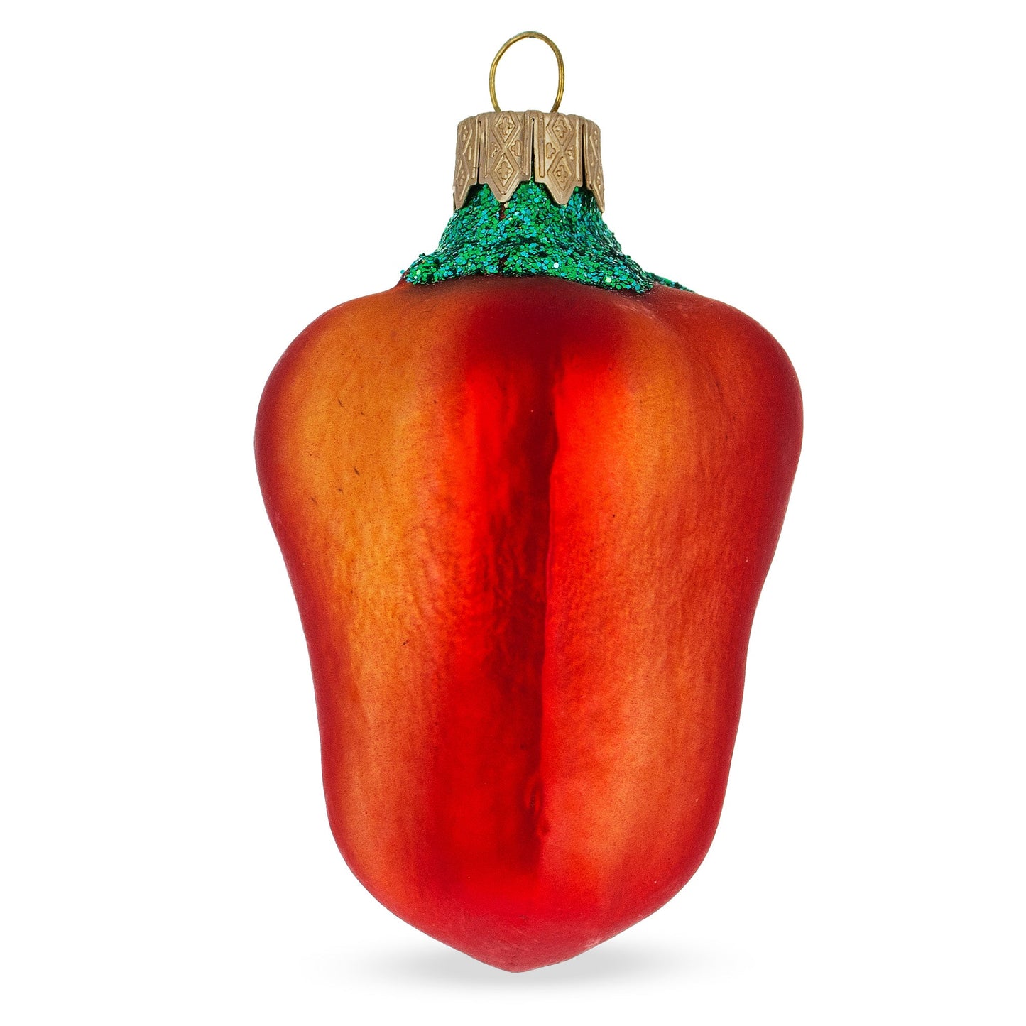 Red Bell Pepper with Green Glitter Stem Glass Christmas Ornament