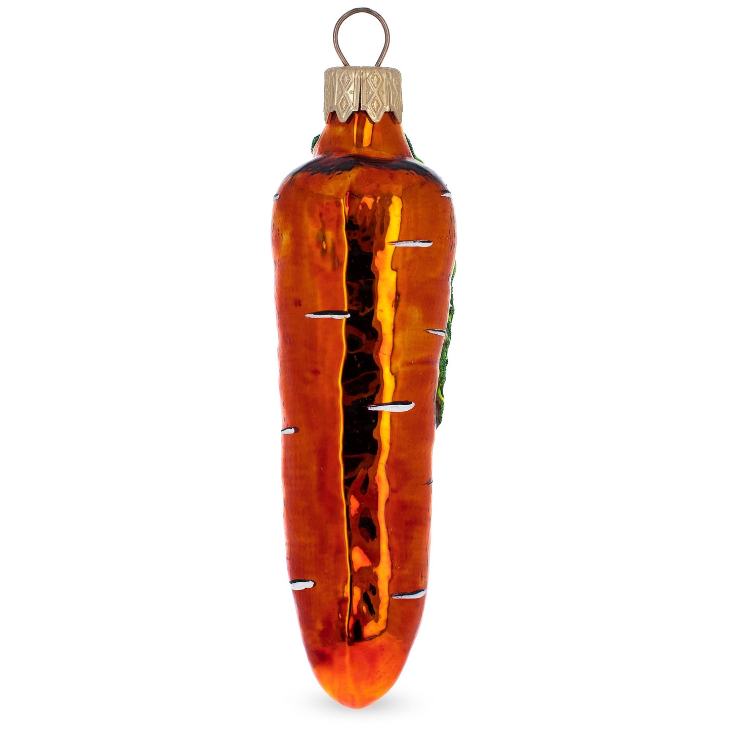 Orange Carrot with Glitter Leaves Glass Christmas Ornament
