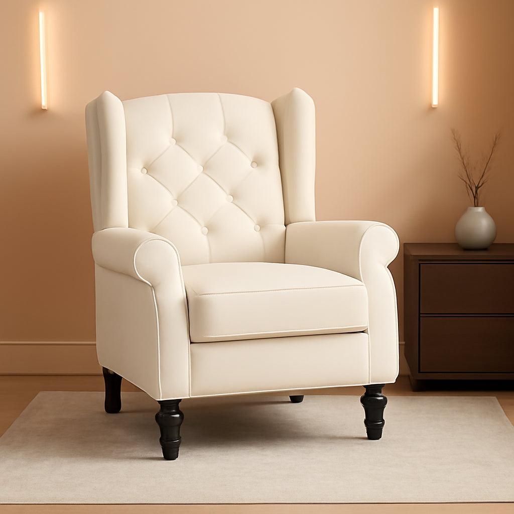 Beige Mid Century Wingback Recliner Chair With Upholstered Fabric