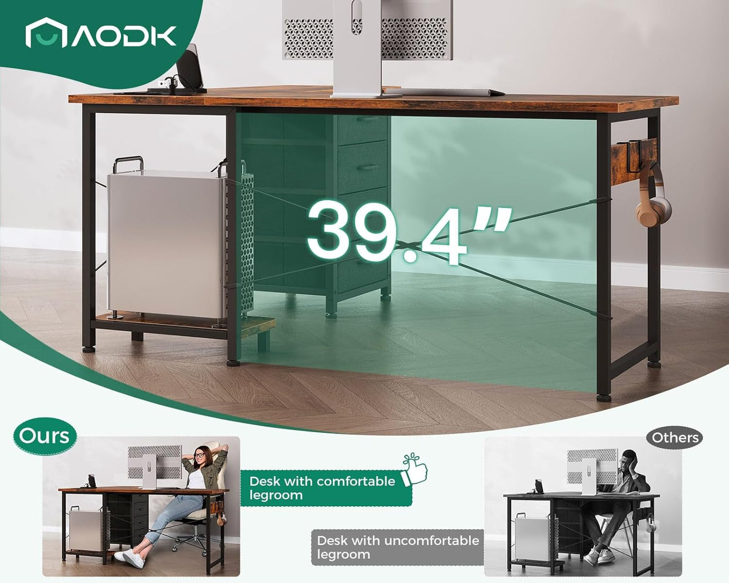 L Shaped Desk With USB Ports And 4 Drawers 53 Inch