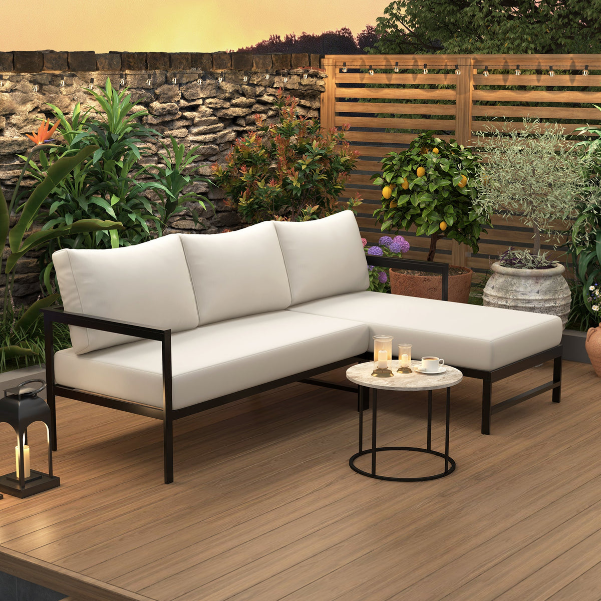 U_Style Outdoor L-Shaped Sofa with Iron Frame