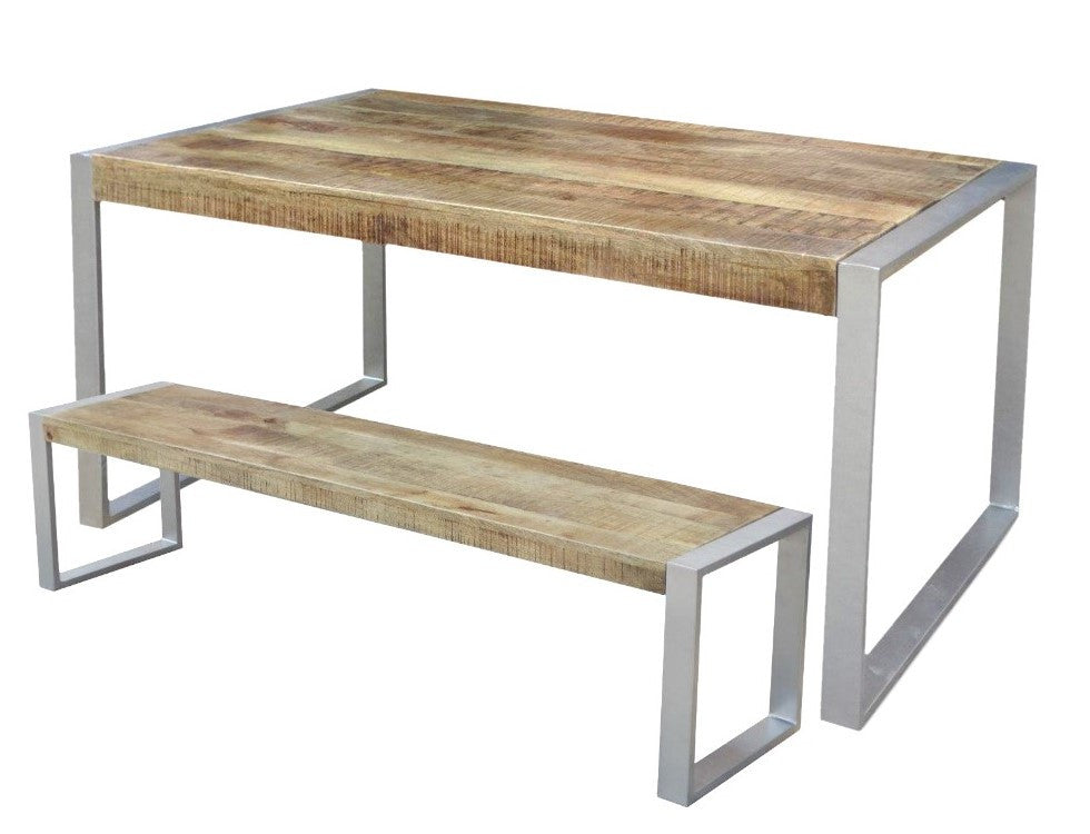 Reclaimed wood Bench with Silver Metal legs