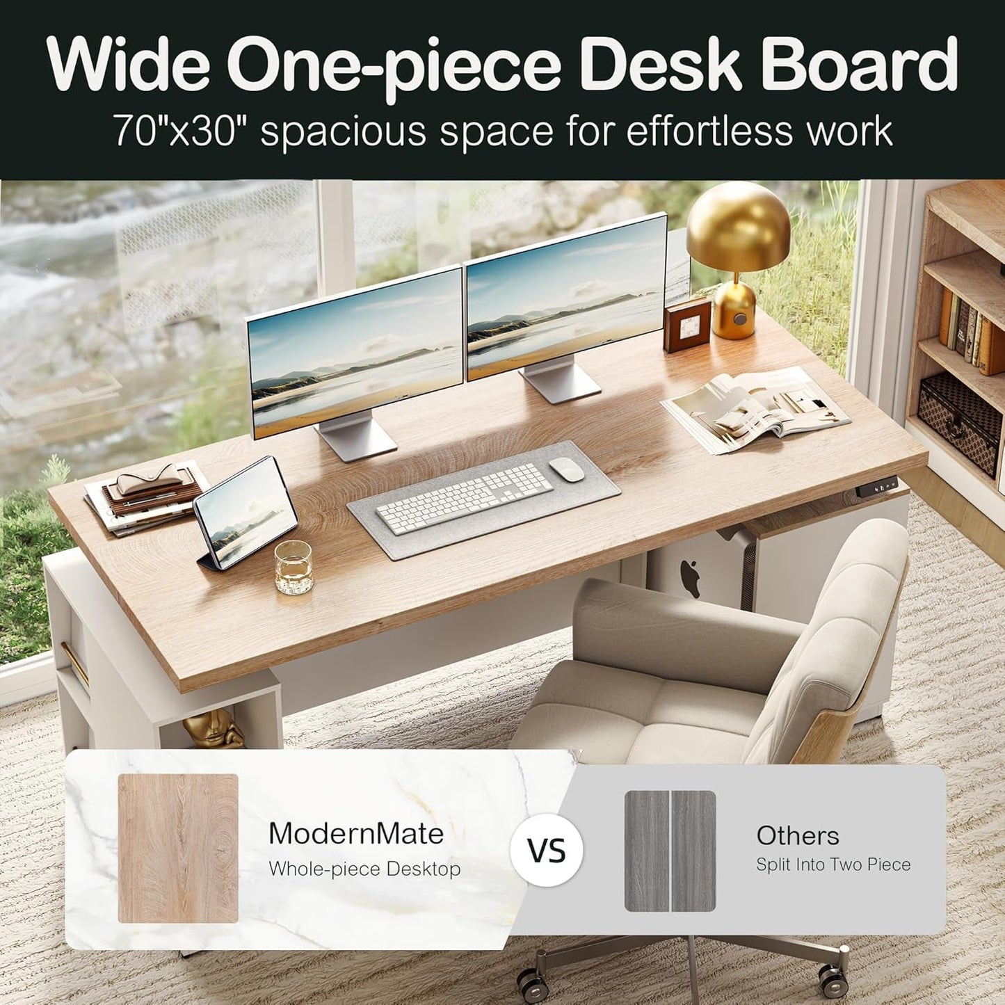 71 Inch L Shaped Standing Desk With USB Walnut Finish