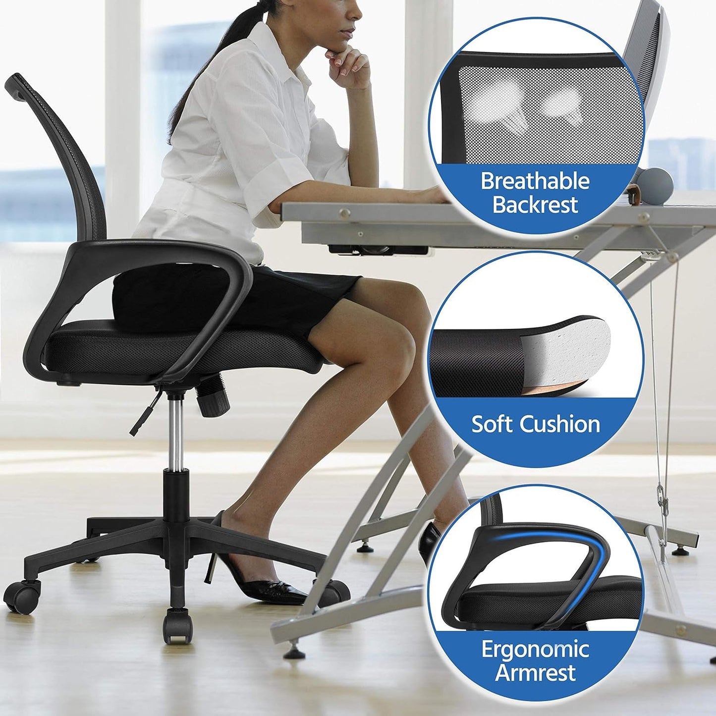 Modern Desk Drawer Shelves And Ergonomic Mesh Chair Set
