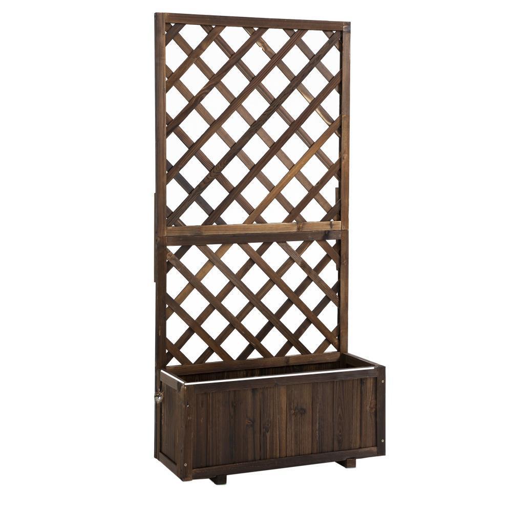 Garden Bed, Wooden Raised Garden Bed Planting Planter Box with Trellis and Drain Holes