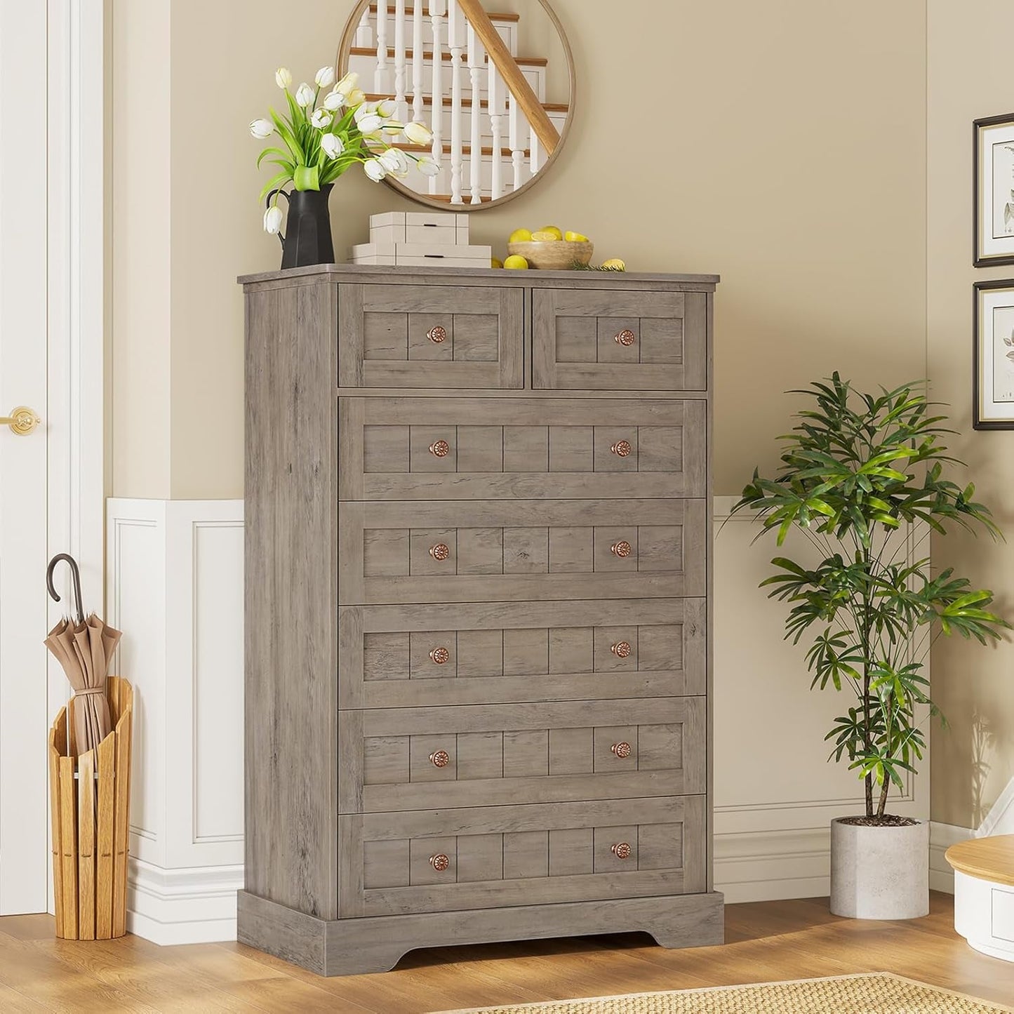 Black 51In Farmhouse Dresser Storage Organization Drawers