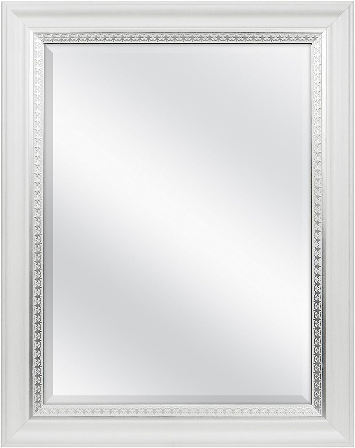 23x29 White Woodgrain Wall Mirror With Beveled Edge