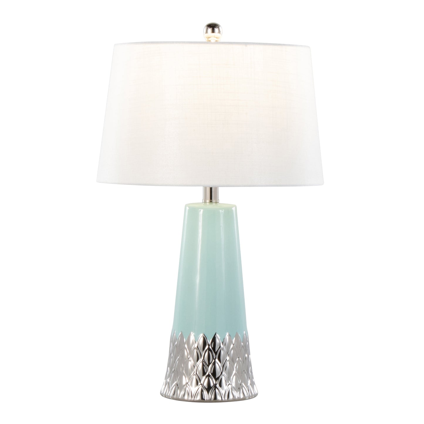 Penelope 22' Contemporary Ceramic Table Lamp with Tiffany Blue & Silver Ceramic Body and White Shade by LumiSource