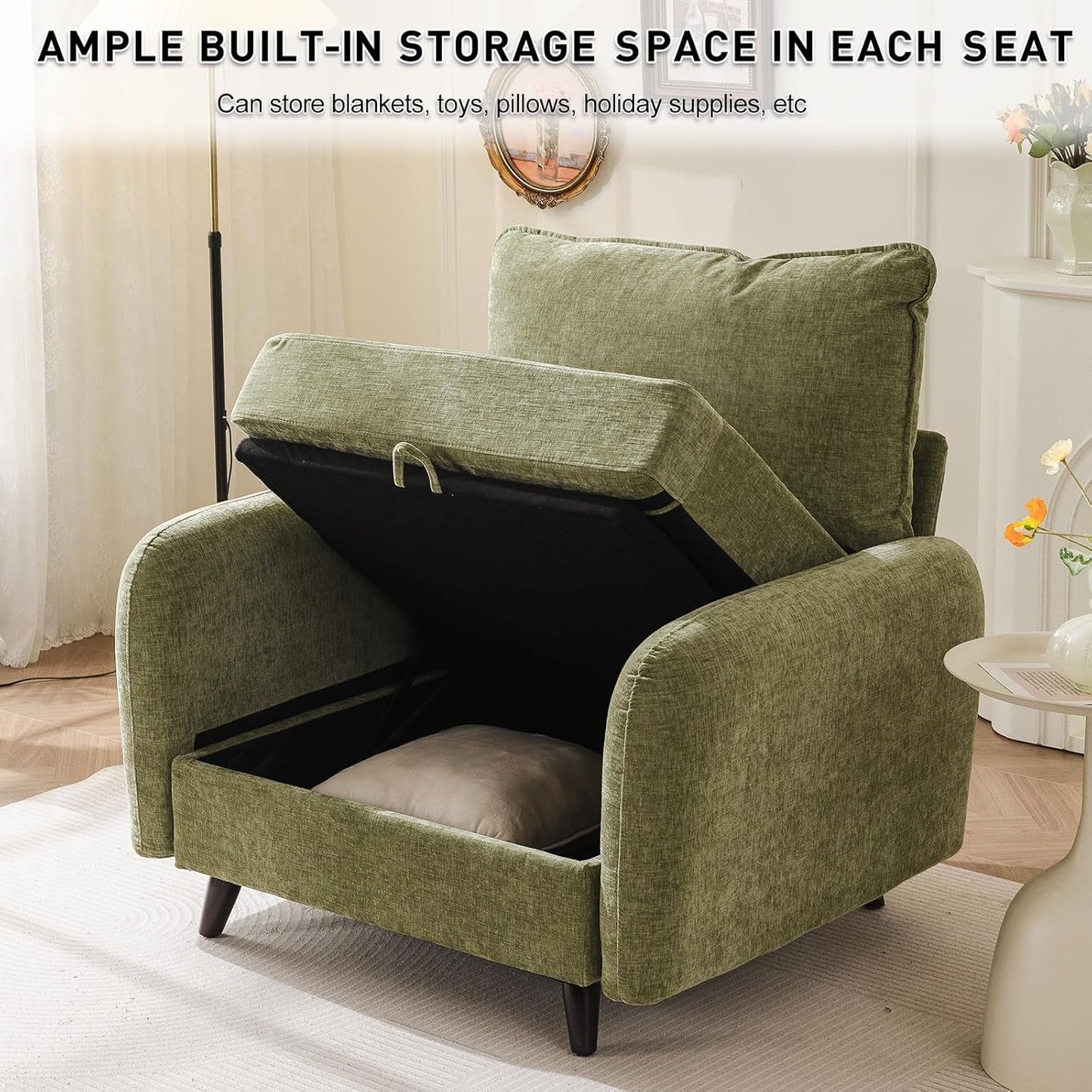 Green Chenille Oversized Accent Chair With Deep Storage