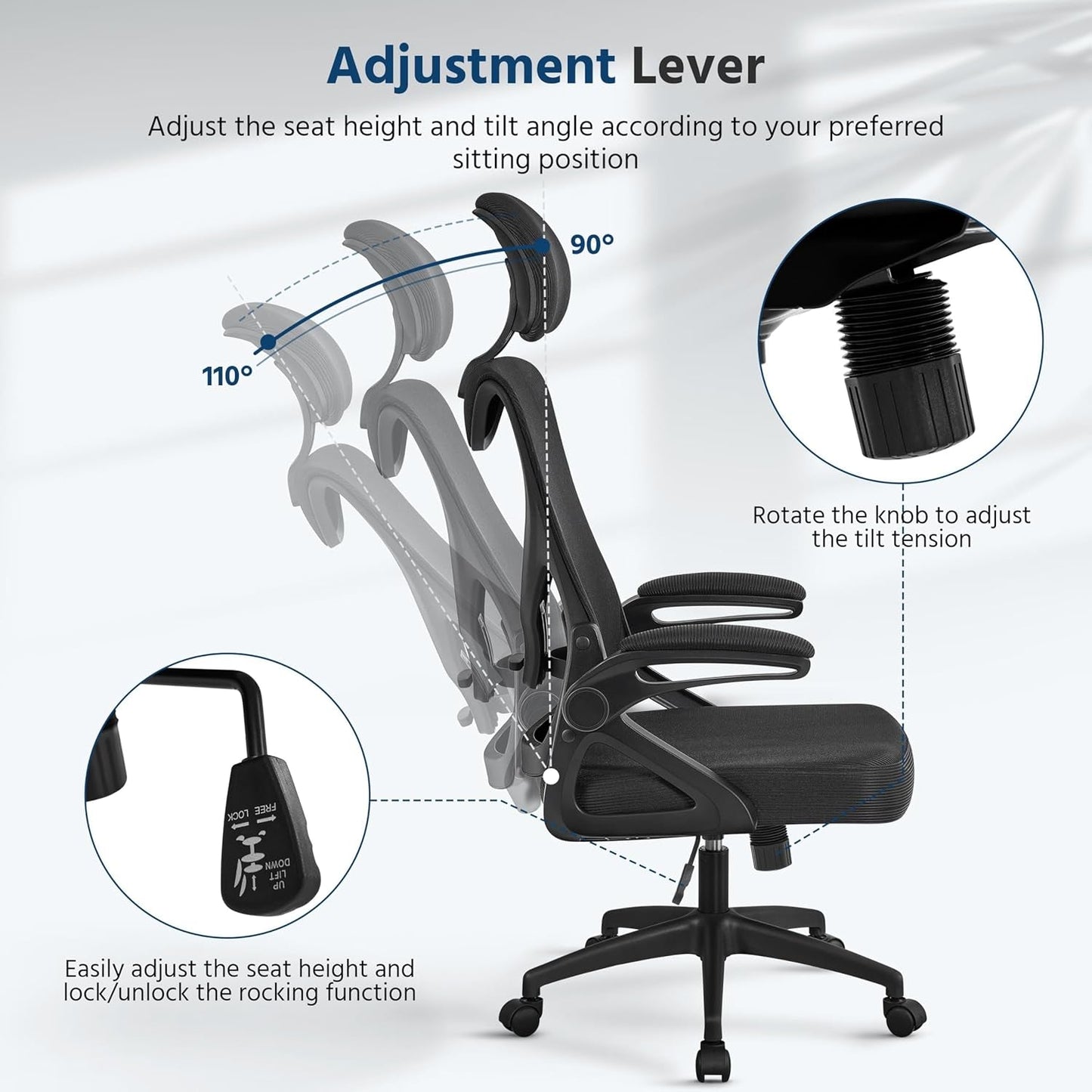 Black Ergonomic Office Chair With Adjustable Headrest And Flip Up Armrests