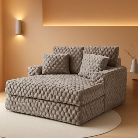 Brown Plush Sleeper Chair 53Inch Chaise Lounge With Pillows