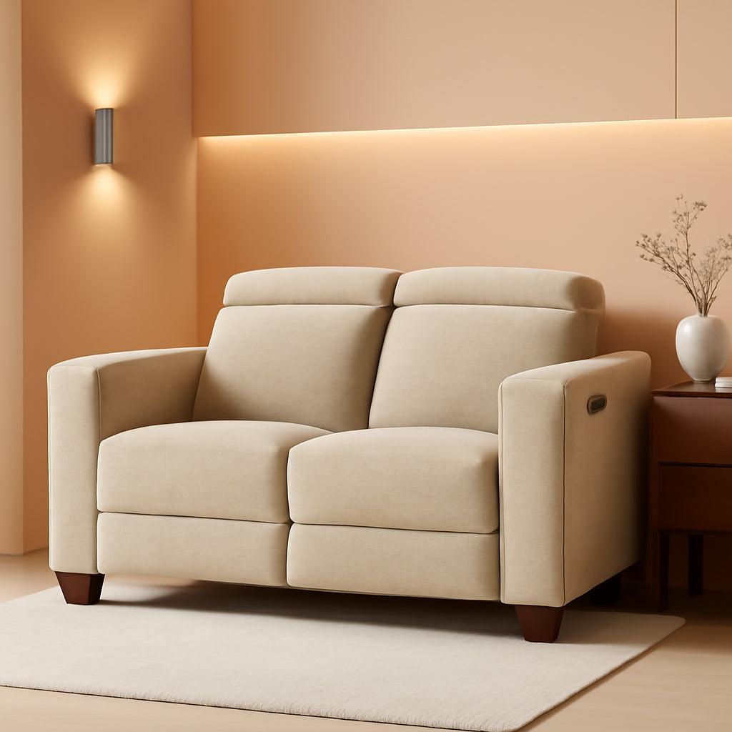 Beige Fabric Wall Hugger Power Loveseat Recliner USB