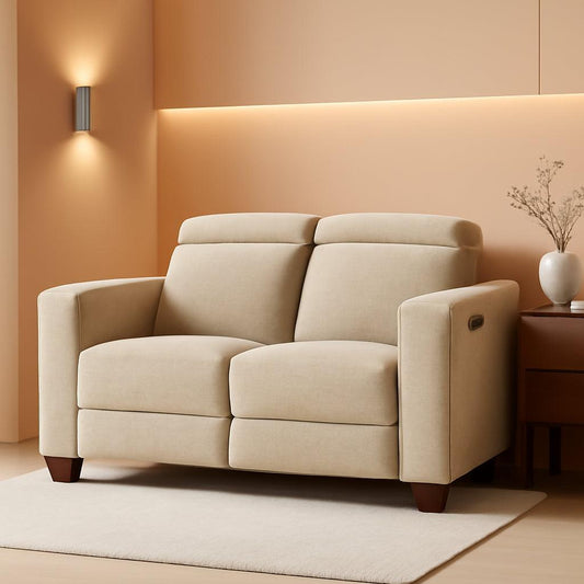 Beige Fabric Wall Hugger Power Loveseat Recliner USB