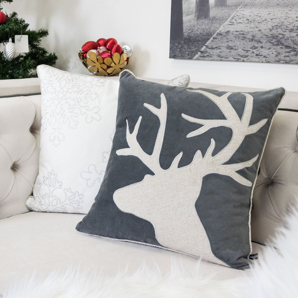Holiday Reindeer Velvet Accent Pillow 20x20