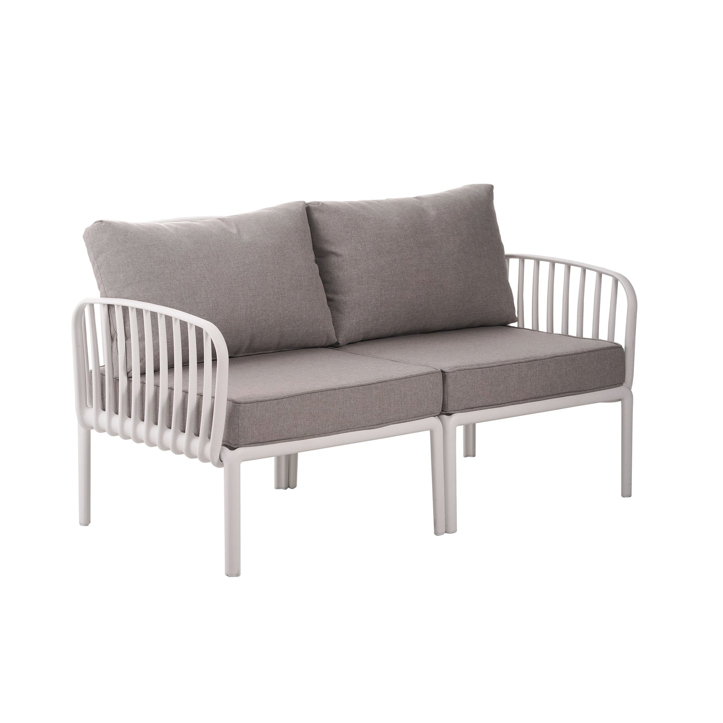 3 Piece Patio Conversation Sets, Modern Outdoor Patio Sectional Furniture Set with Square Coffee Table, Waterproof Thick Cushion Deep Seating for Porch, Balcony, White & Light Gray