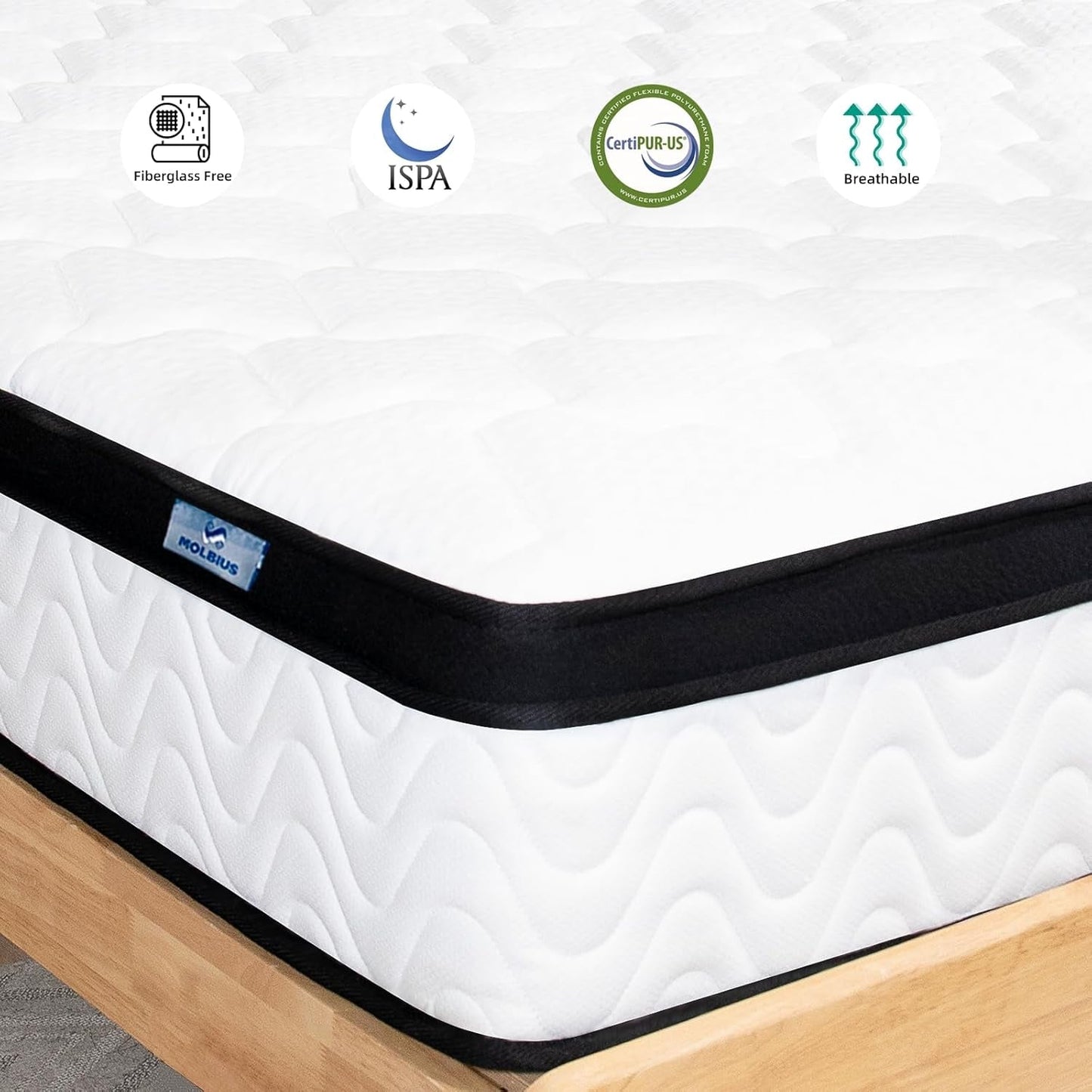 Full Size 10 Inch Hybrid Mattress Fiberglass Free Breathable