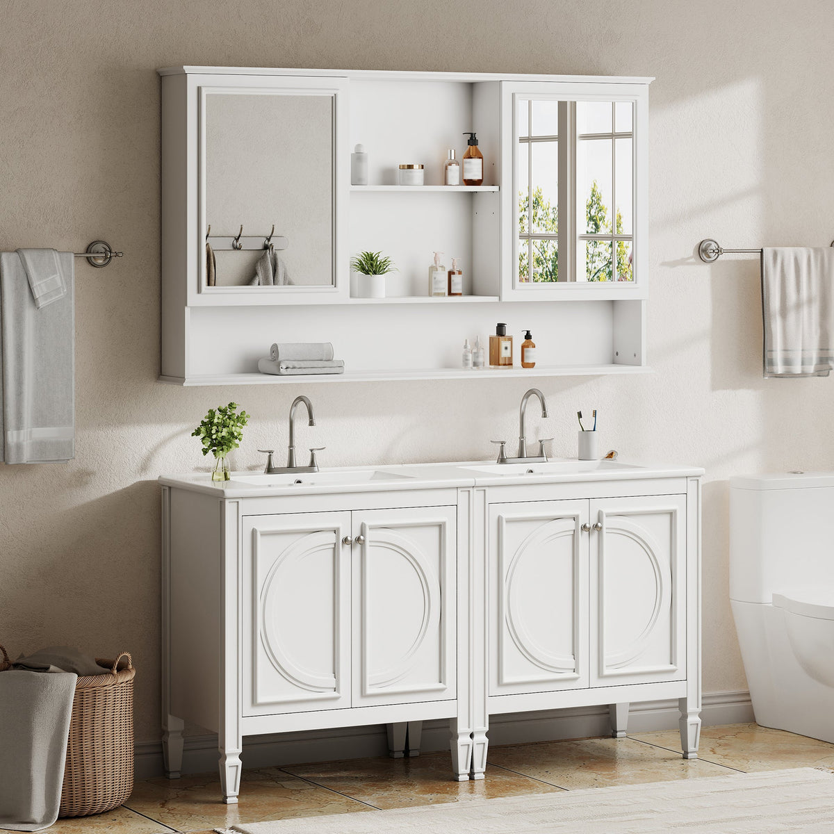 60" Double Sink Bathroom Vanity Set with Matching Wall Mount Medicine Cabinet