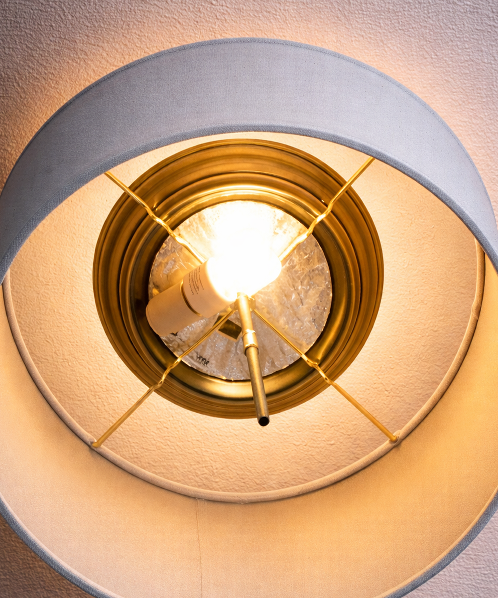 18"W Moderne Flush Mount Conversion Kit  Textured Oatmeal  Shallow Drum Lampshade