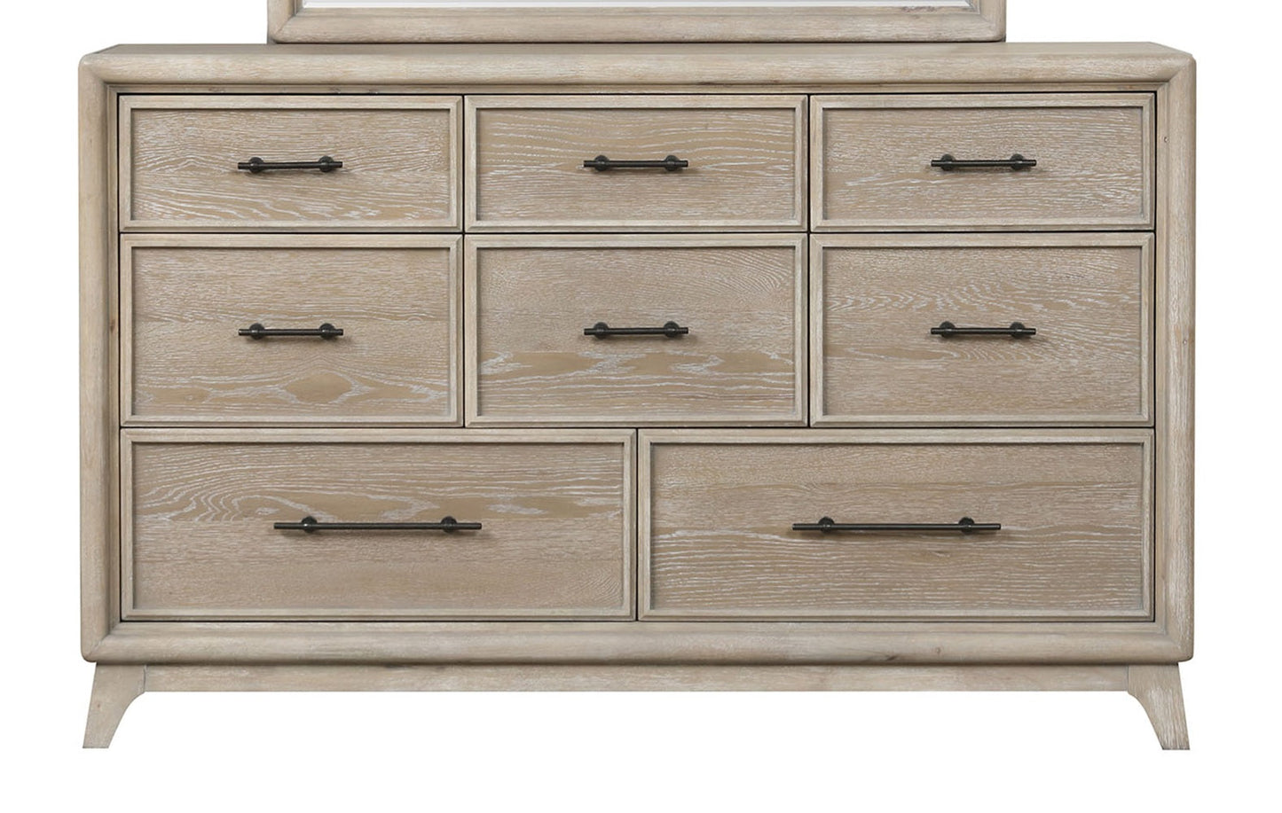 Oak Finish Eight Drawers Dresser With Mirror