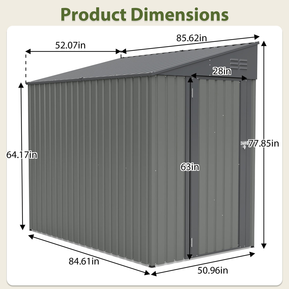 4x7 Foot Lean-To Shed in Olive