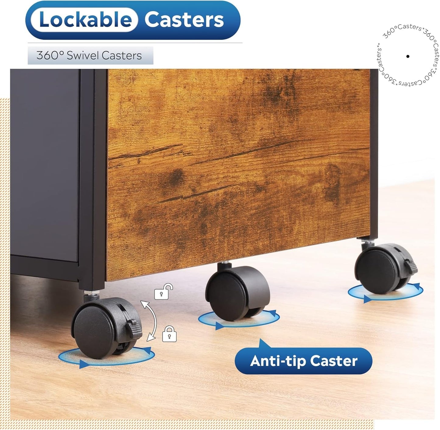 2 Drawer File Cabinet With Mobile Printer Stand Rustic Brown Wood Storage For A4 Or Letter Size Home Office