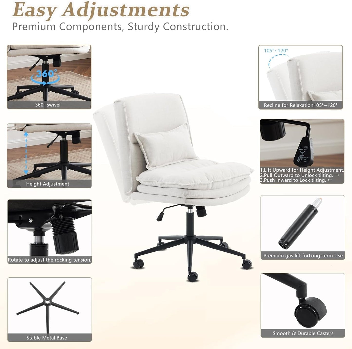 Cloud Criss Cross Office Chair Beige Fabric 18in High Back