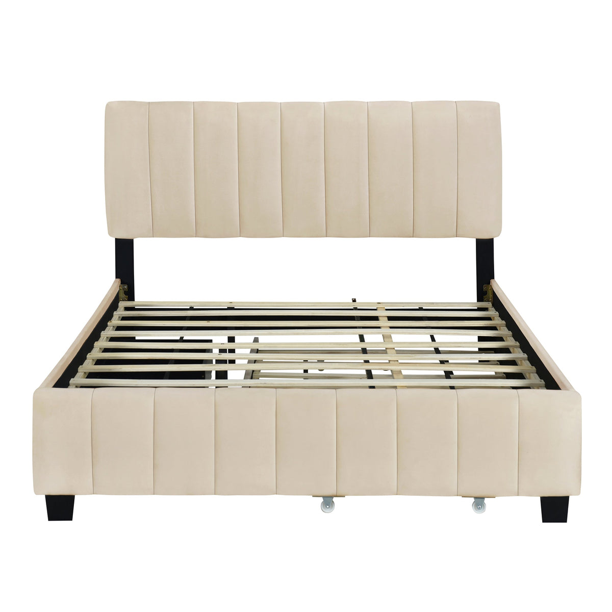 Queen Size Velvet Upholstered Platform Bed with 2 Drawers and Trundle