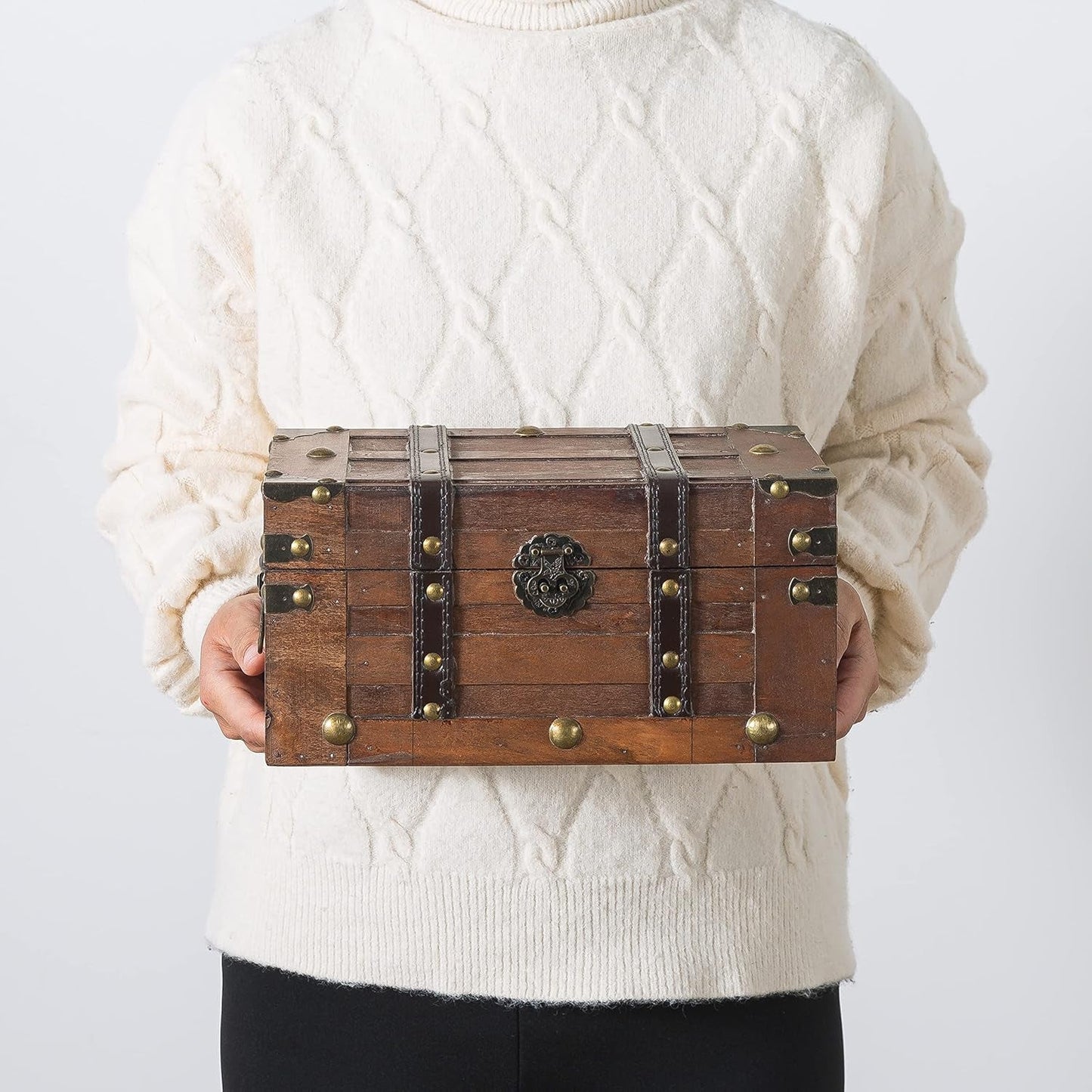 Wooden Treasure Chest 11x7x5.5 Hinged Lid Keepsakes