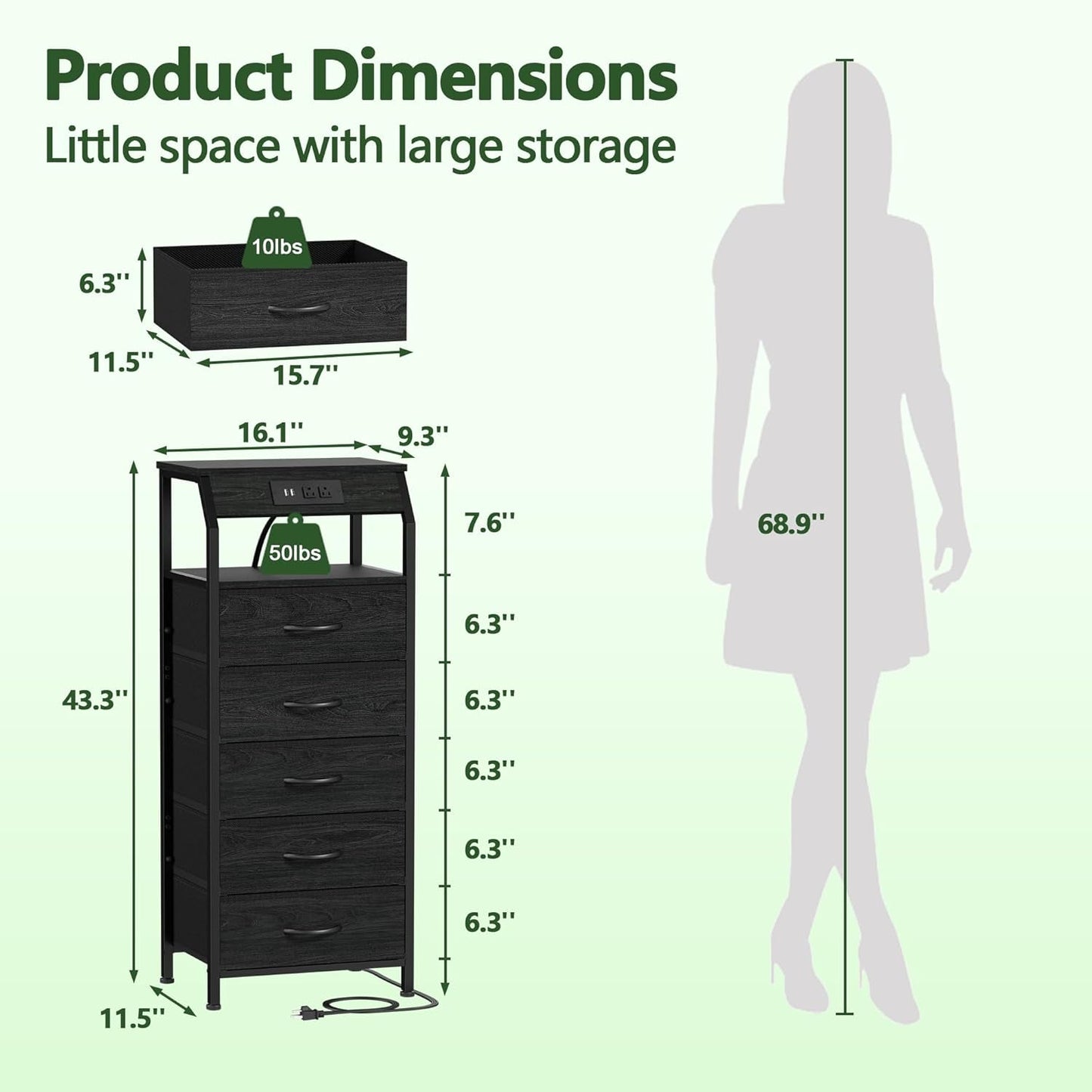 Black Oak Dresser With Integrated Charging Station