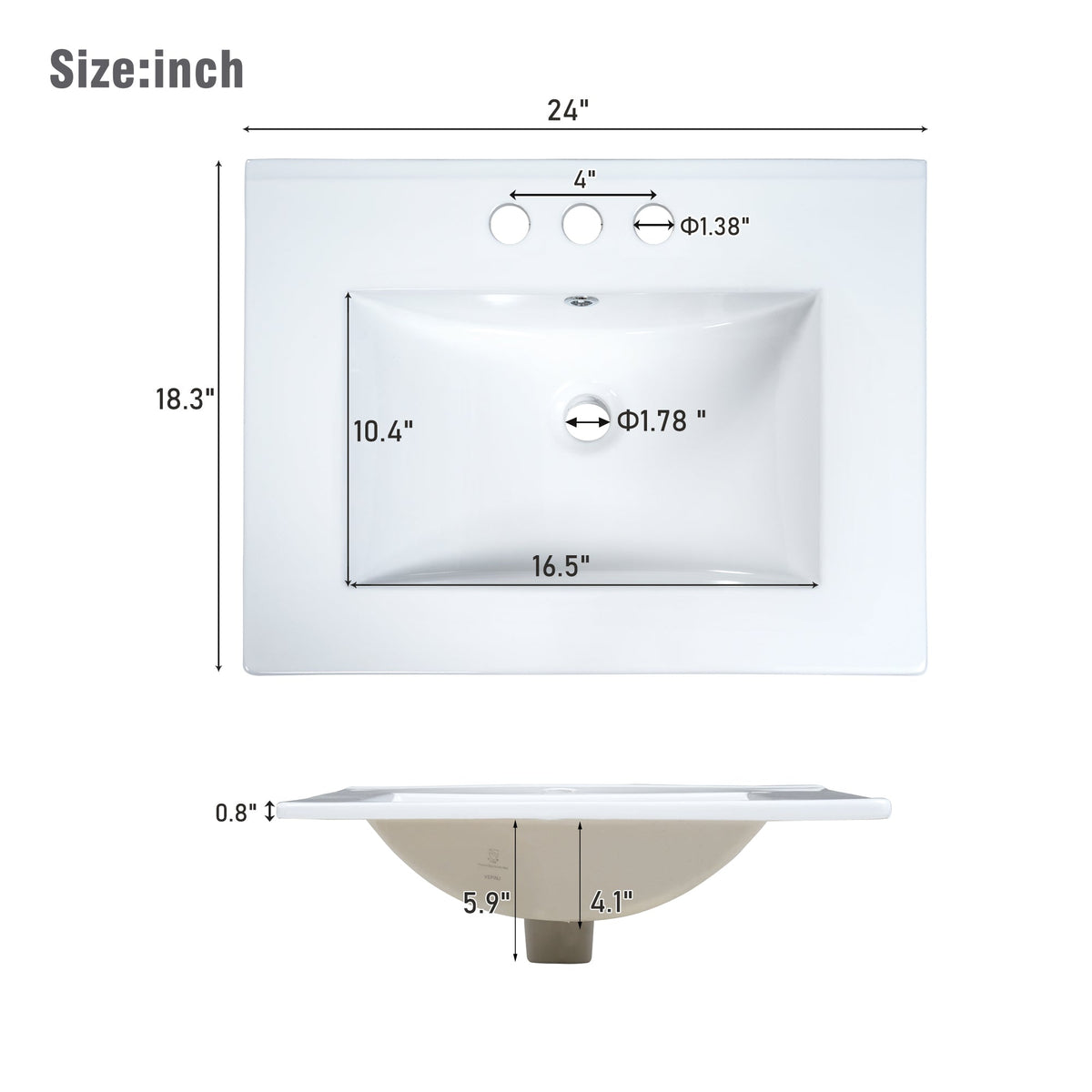 24-Inch Bathroom Vanity Cabinet with Ceramic Sink