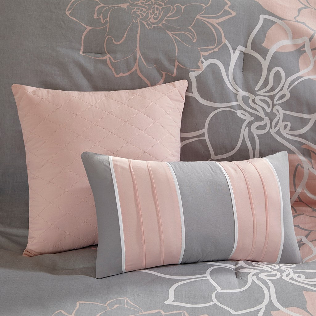 Printed Cotton Sateen Comforter Set Grey/Peach Twin/Twin XL