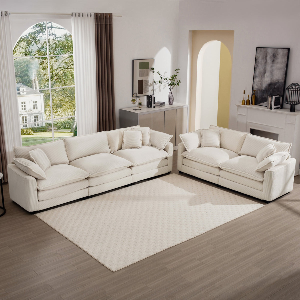 Modern Fabric Living Room Sofa Set - 2 Sofas