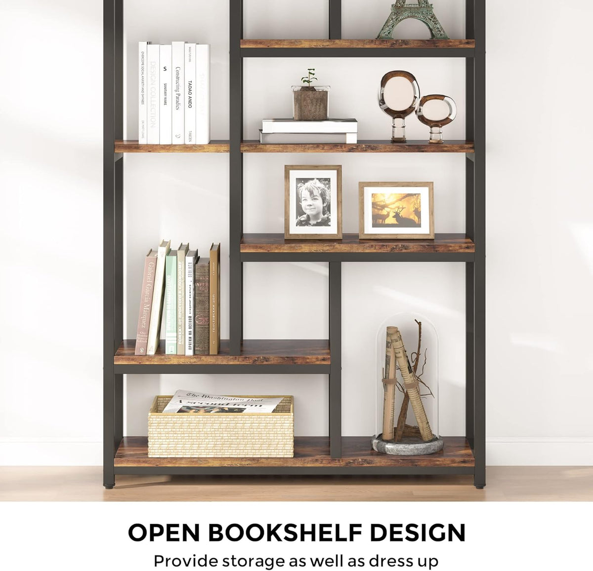 78.7" Extra Tall 7-Tier Industrial Vintage Rustic Bookcase