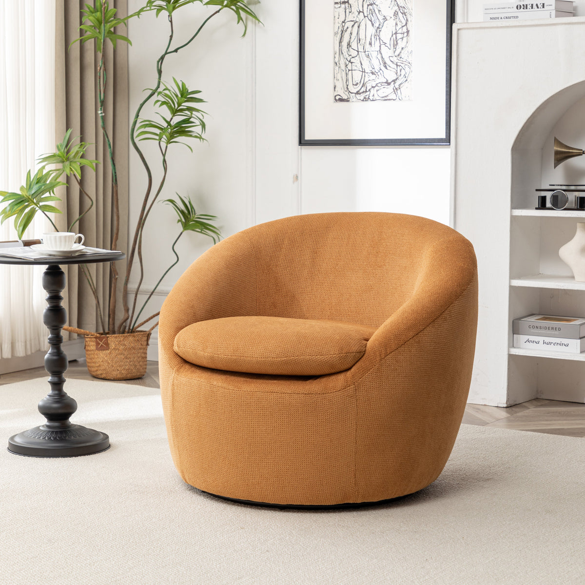 Winnie Modern Teddy Fabric Barrel Chair, 360° Swivel
