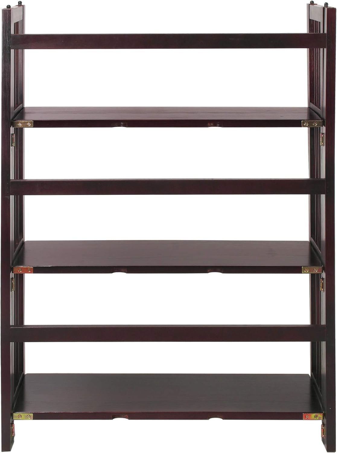 Three Shelf Folding Stackable Bookcase 27.5 Inch Wide Espresso Wood Home Office Storage