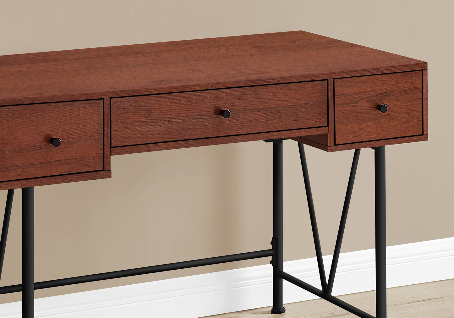 Computer Desk, Home Office, Laptop, Storage Drawers, 48'l, Work, Brown Laminate, Black Metal, Transitional