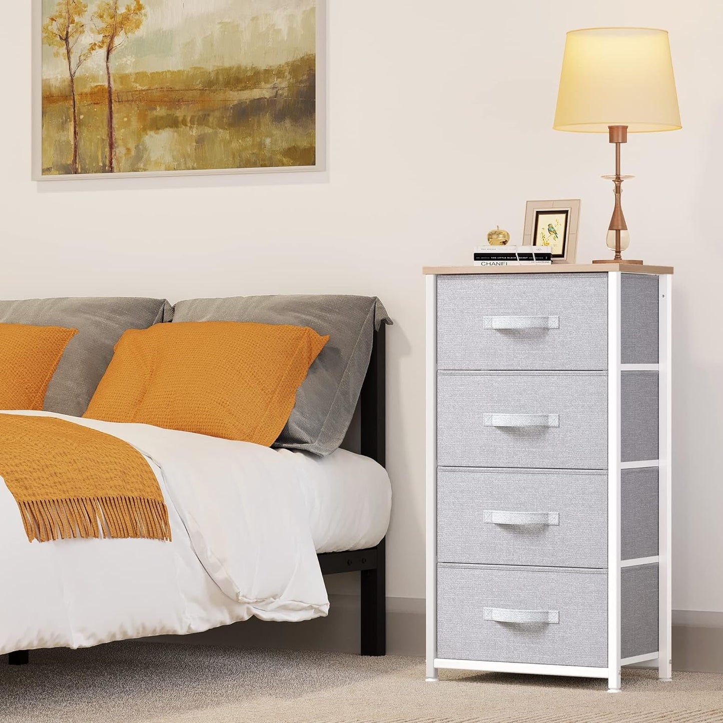 4 Drawer Fabric Dresser Storage Tower With Steel Frame