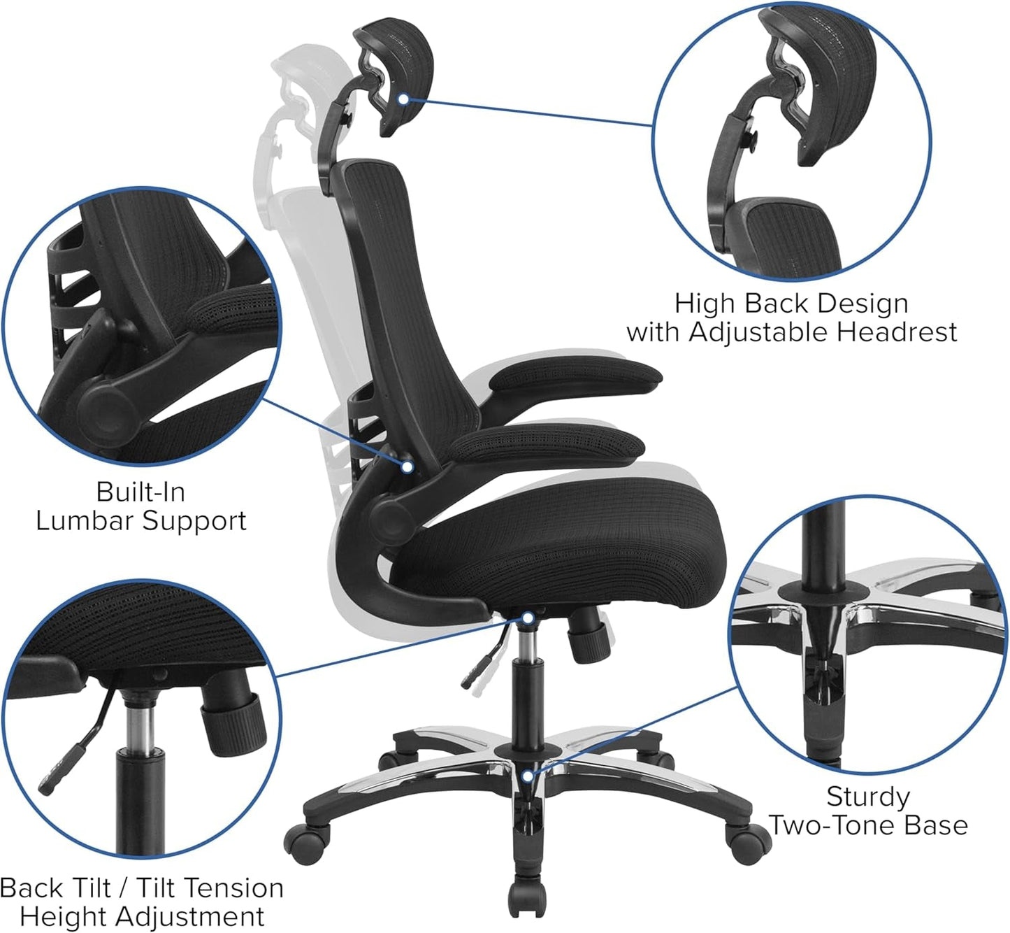 High Back Swivel Office Chair With Lumbar Support Black