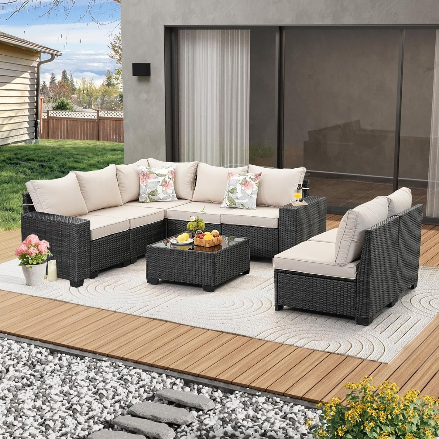 All-Weather Wicker Outdoor Sectional Sofa Set with Cushions