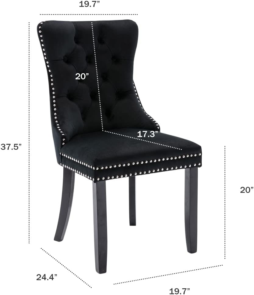 Velvet Dining Chairs Black Tufted Upholstered Set 4