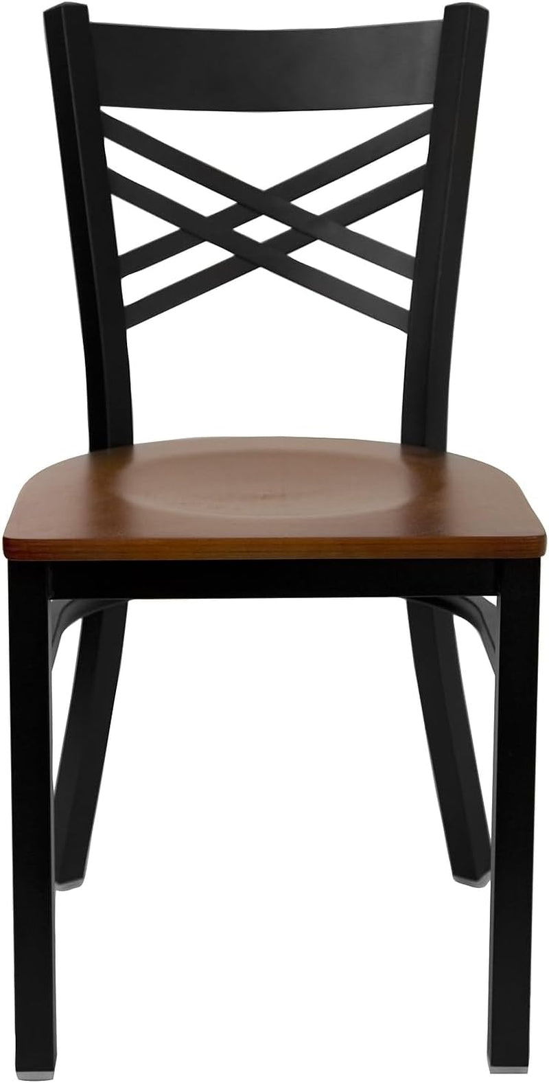 2 Pack HERCULES Series Black X Back Metal Dining Chairs With Cherry Wood Seats For Home Or Commercial Use