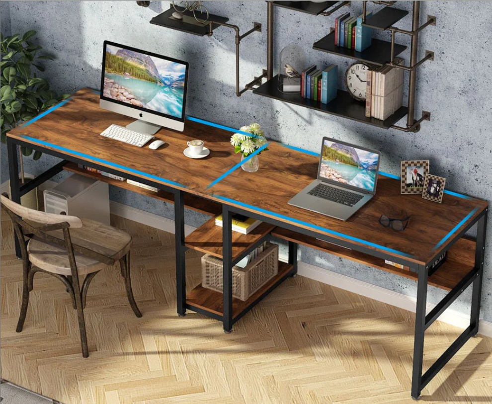 78.7" Double Desk for Two Persons with Bookshelves
