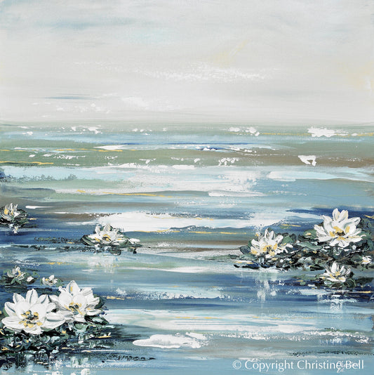 "A Time for Renewal" GICLEE PRINT Coastal Abstract Lotus Flower Painting Water lillies