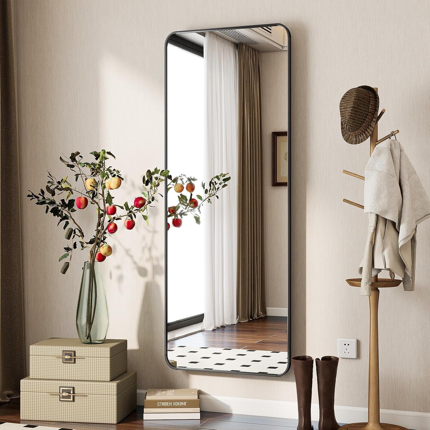 Full Length Floor Mirror 56 Inch Tall Black Freestanding