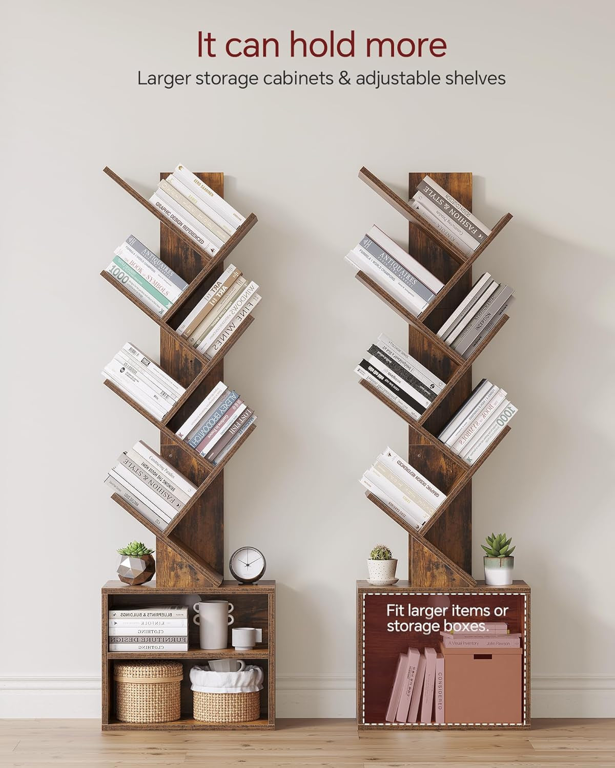 6 Tier Tree Bookshelf With Cabinet Rustic Brown Modern